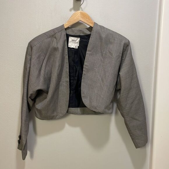 Diane Harris vintage black/white checkered wool crop jacket and bubble skirt - Picture 2 of 15